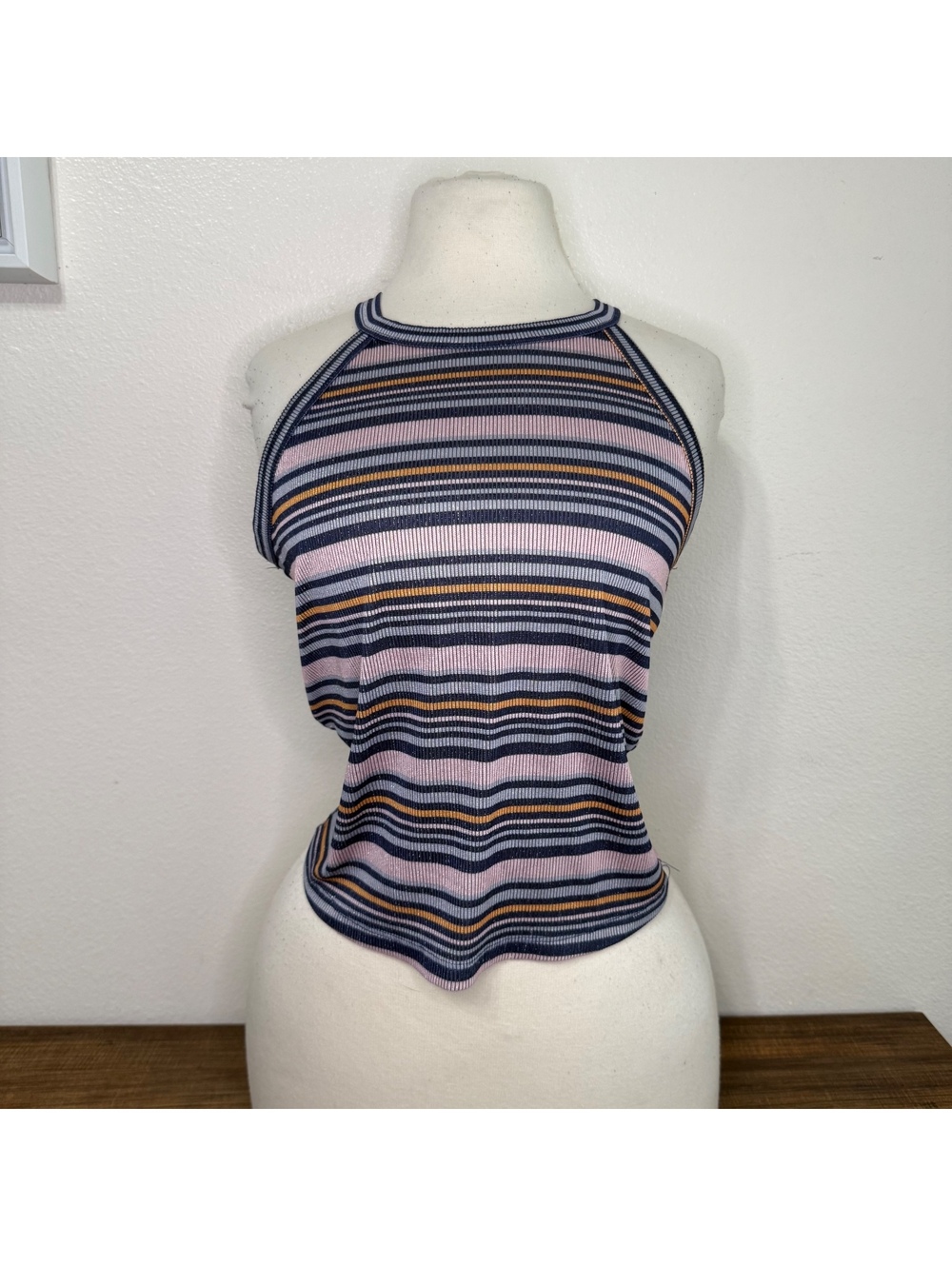 Iris Striped Colorful Halter Tank Top Size Medium